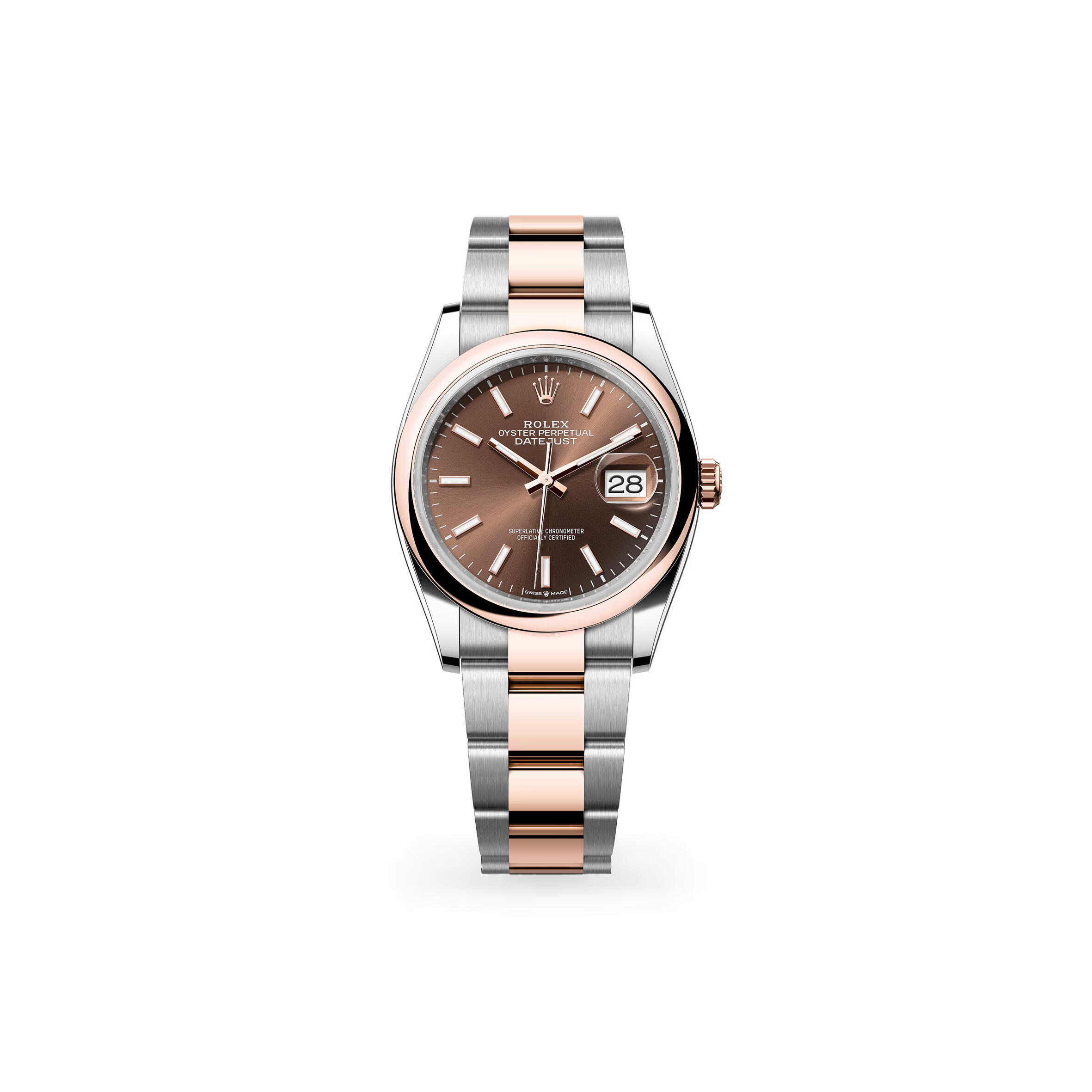 R01ex datejust 36 oyster, 36 mm, oystersteel and everose gold m126201-0044